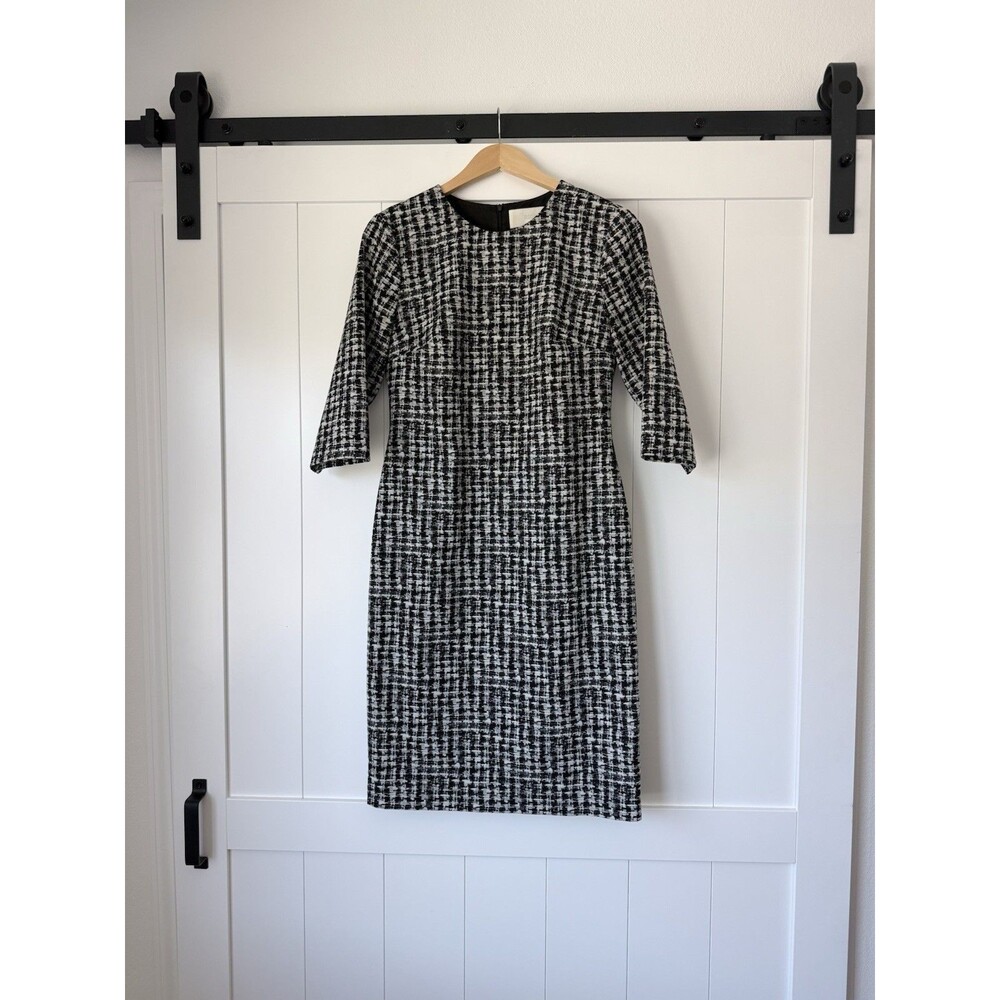 BOSS Hugo Boss Houndstooth Sheath Dress Black White Sz 8 Work Office Siren Power
